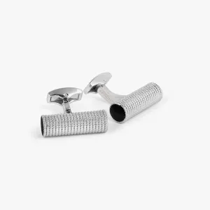 Cable Rope Cufflinks In White Bronze Plated Base Metal With Black Enamel