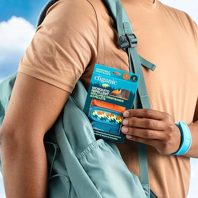 Cliganic Mosquito Repellent Pack (2 Wristbands   4 Refill Pellets) - Adjustable, Natural DEET-Free, Essential Oil Infused