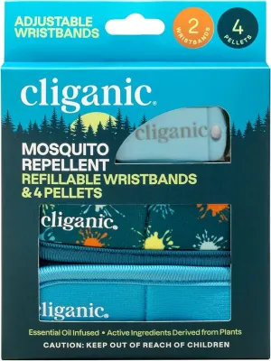 Cliganic Mosquito Repellent Pack (2 Wristbands   4 Refill Pellets) - Adjustable, Natural DEET-Free, Essential Oil Infused
