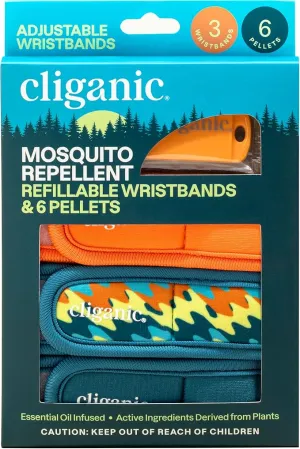 Cliganic Mosquito Repellent Pack (3 Wristbands   6 Refill Pellets) - Adjustable, Natural DEET-Free, Essential Oil Infused