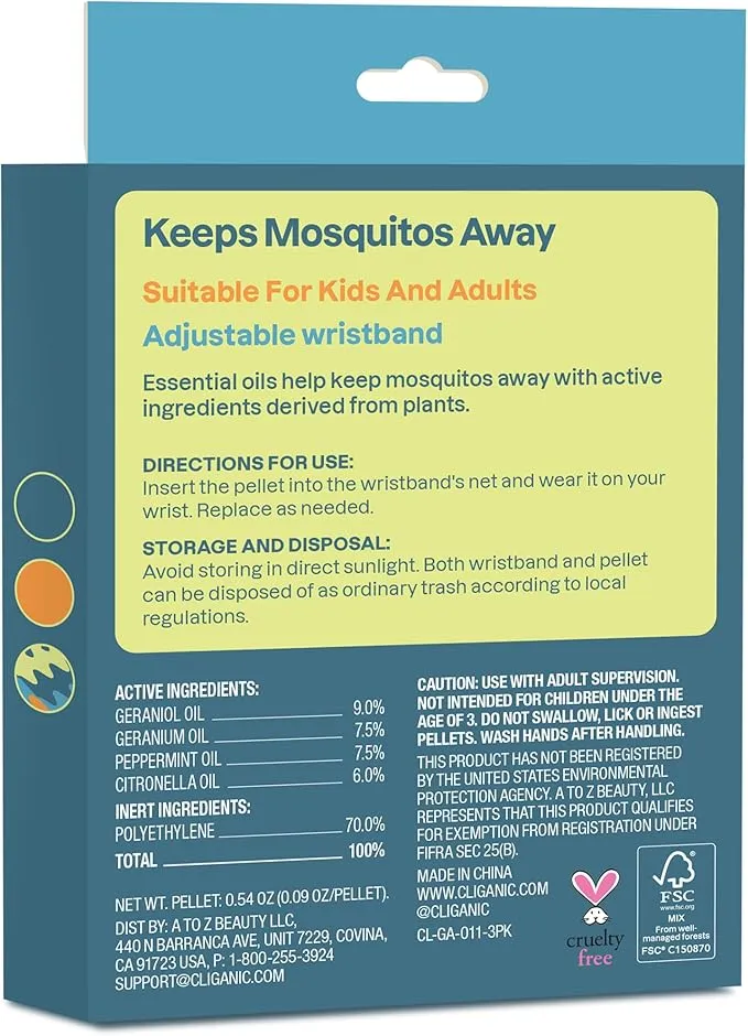 Cliganic Mosquito Repellent Pack (3 Wristbands   6 Refill Pellets) - Adjustable, Natural DEET-Free, Essential Oil Infused