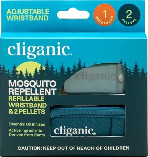 Cliganic Mosquito Repellent Pack (Wristband   2 Refill Pellets) - Adjustable, Natural DEET-Free, Essential Oil Infused
