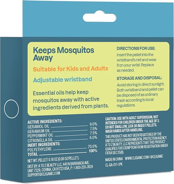Cliganic Mosquito Repellent Pack (Wristband   2 Refill Pellets) - Adjustable, Natural DEET-Free, Essential Oil Infused