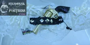 CREAM GUN GOLD BLACK CAP GUN BLACK STUD RIBBON FLEUR DE LIS WHITE LACE GARTER WESTERN WEDDING STARR WILDE STEAMPUNK FORTRESS
