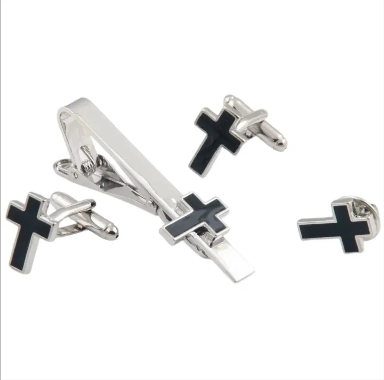 Cross Lapel Pin Tie Tack Black
