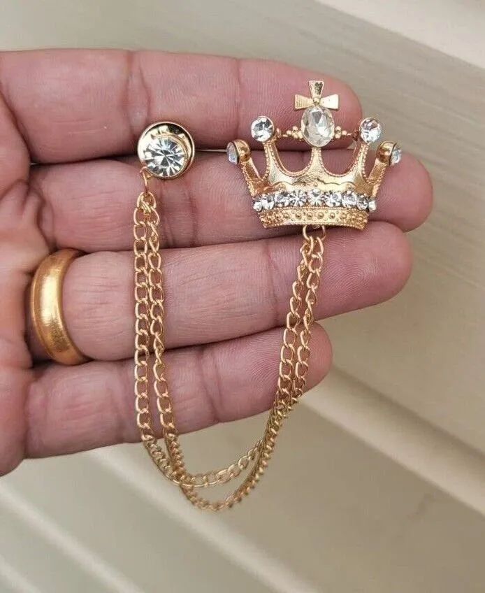 Crown Brooch Gold or Silver Plated Stunning Diamonte Designer Celebrity PIN U6