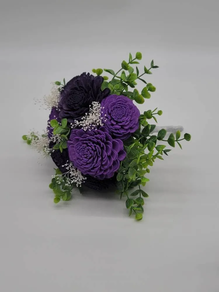 Dark Purple And Lavender Sola Wood flower Wedding Bouquet