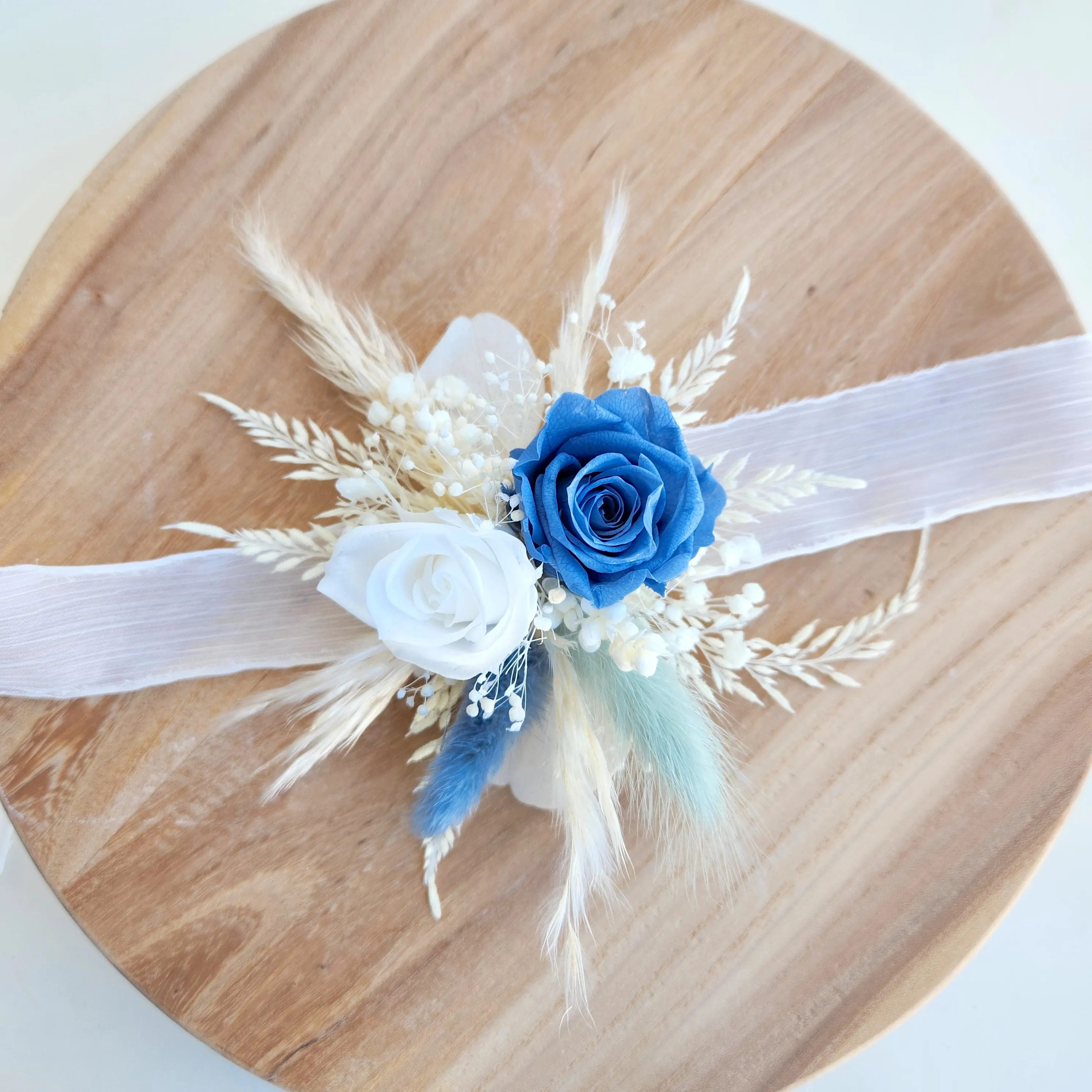Dusty Blue Dried Flower Bouquet, Blue and Ivory Wedding Flowers