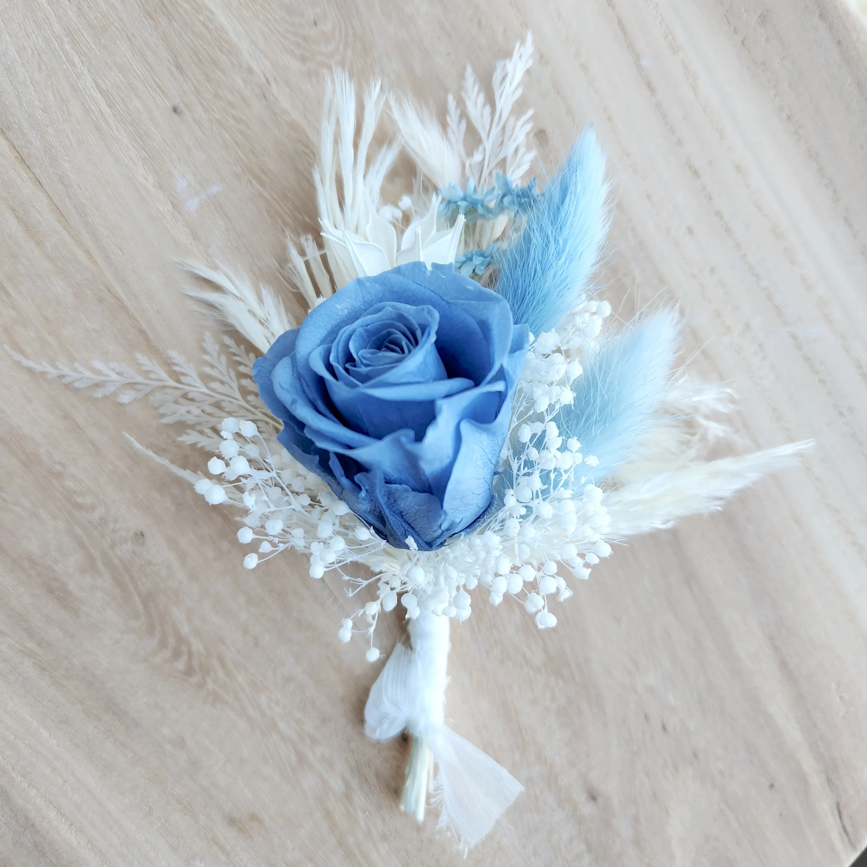 Dusty Blue Dried Flower Bouquet, Blue and Ivory Wedding Flowers