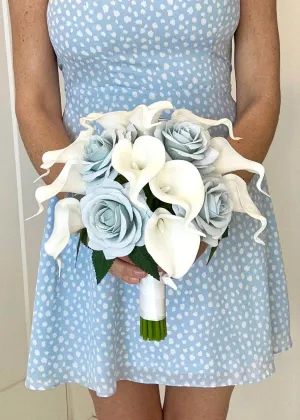 Dusty Blue Rose and White Calla Lily Flower Package