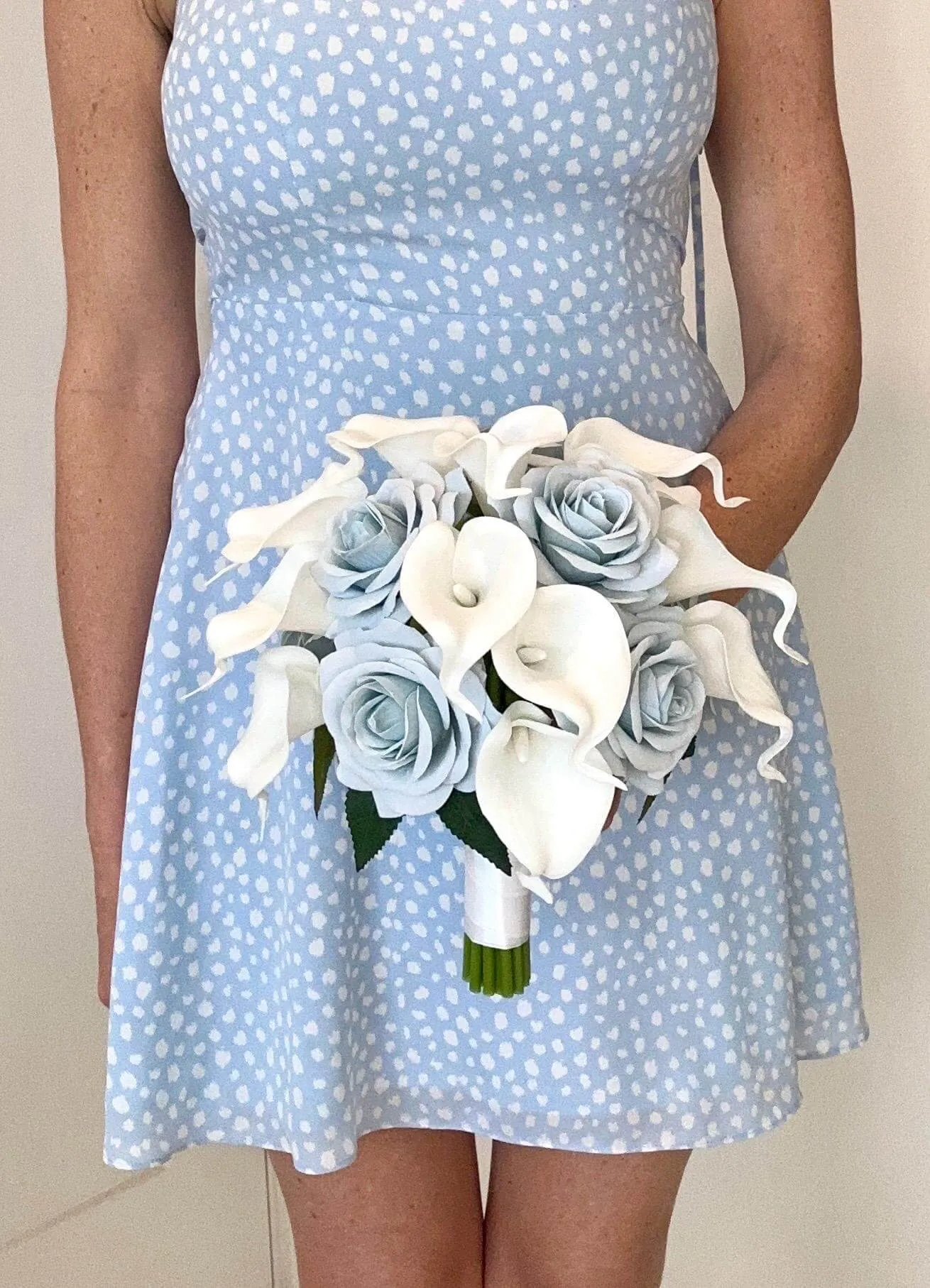 Dusty Blue Rose and White Calla Lily Flower Package