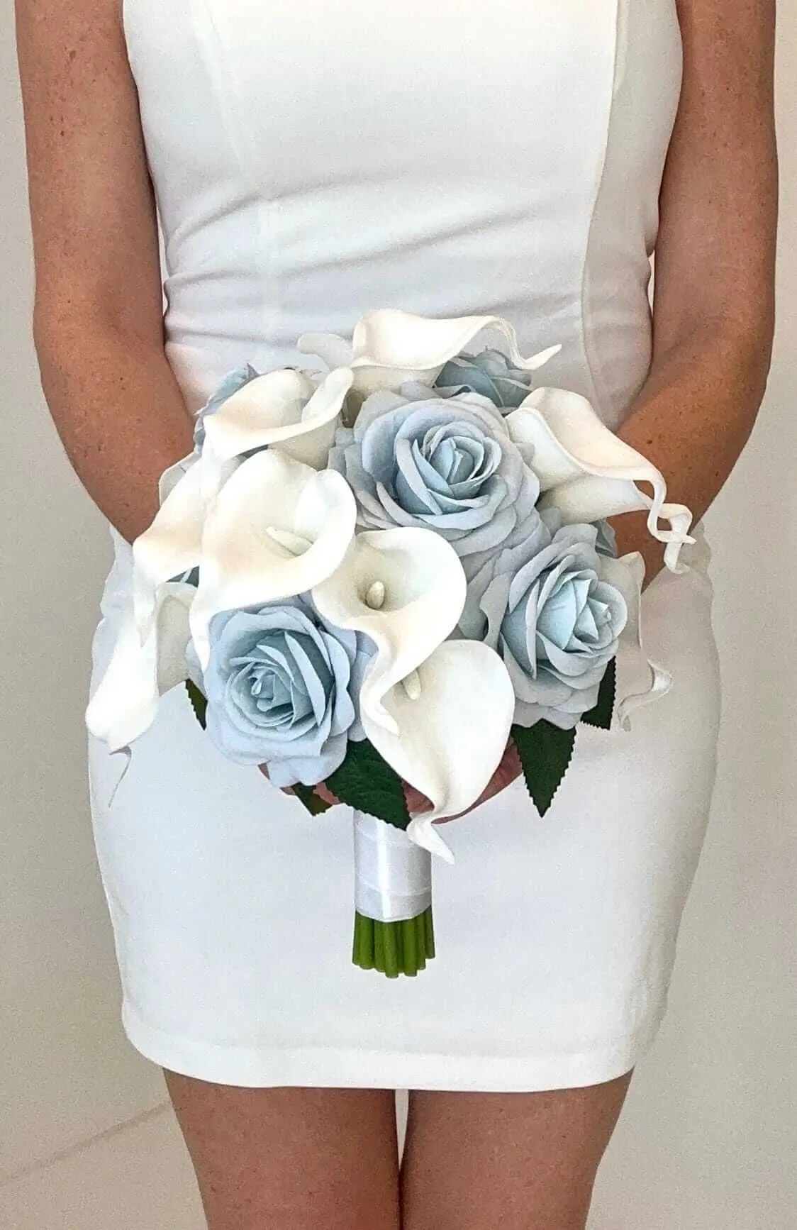 Dusty Blue Rose and White Calla Lily Flower Package
