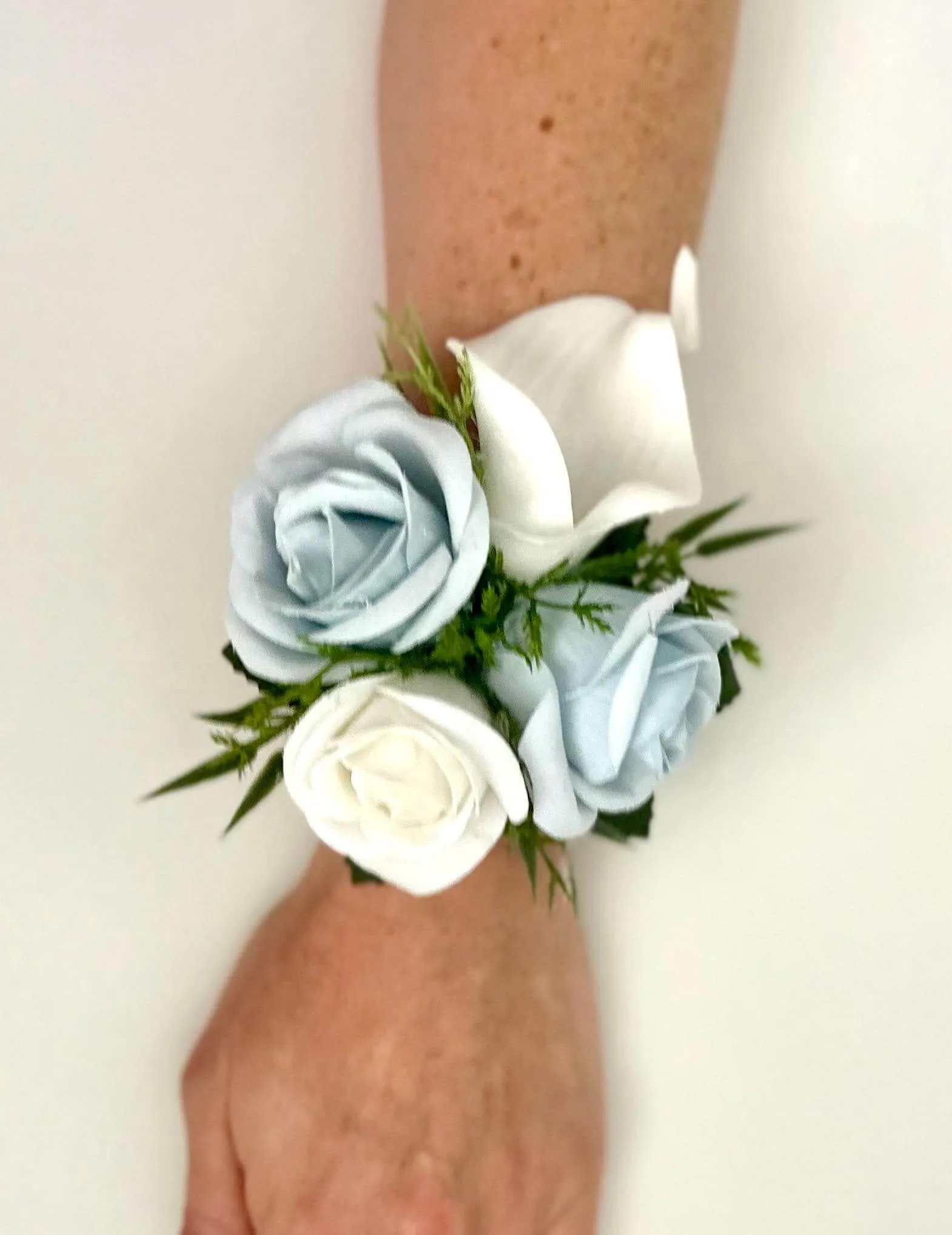 Dusty Blue Rose and White Calla Lily Flower Package