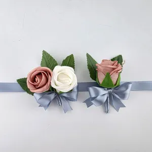 Dusty Rose and white Kids Corsage or Boutonniere – Real Touch Flowers