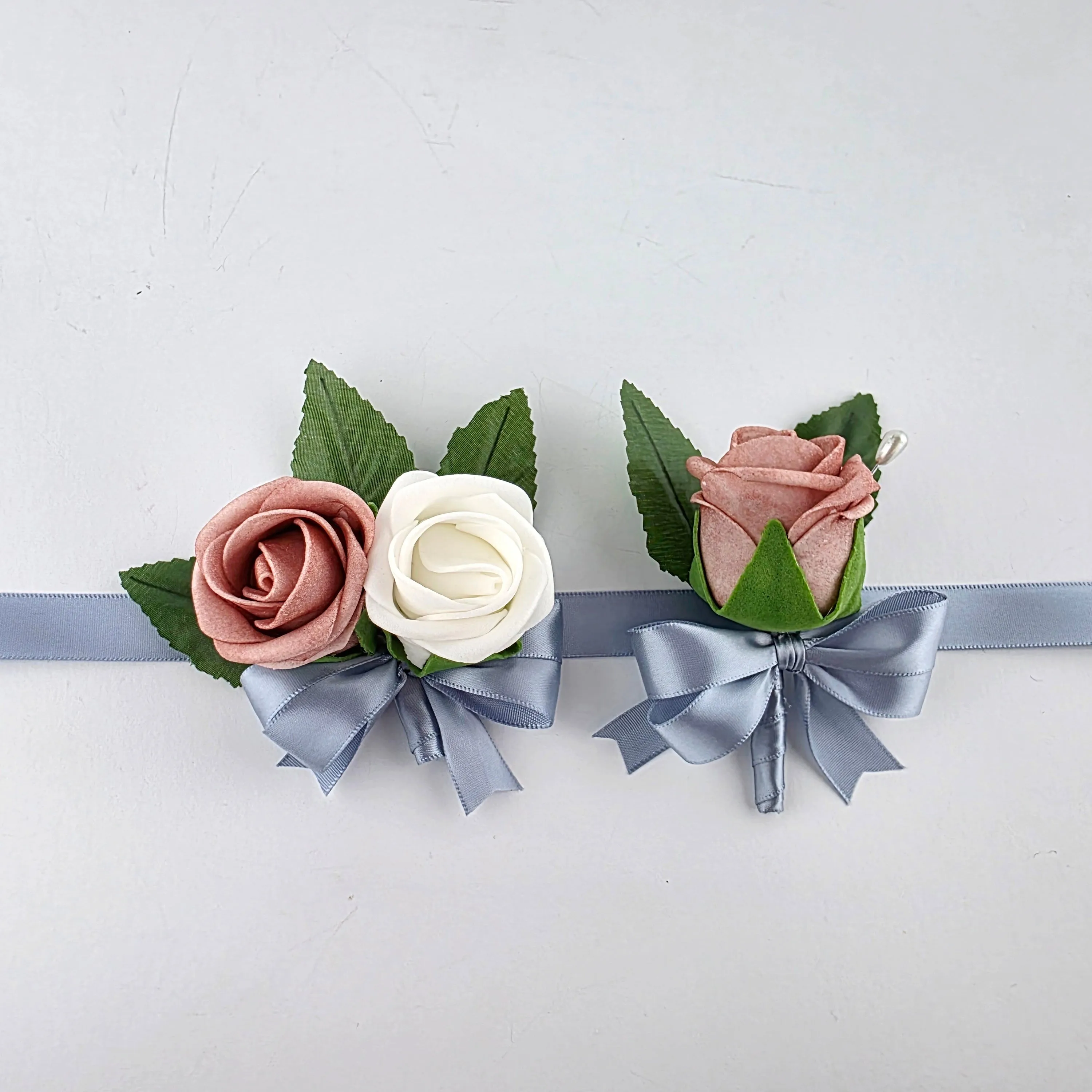 Dusty Rose and white Kids Corsage or Boutonniere – Real Touch Flowers