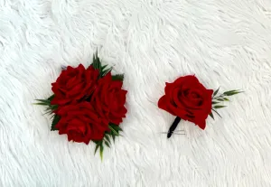 Faux Red and Black Corsage and Boutonnieres Event