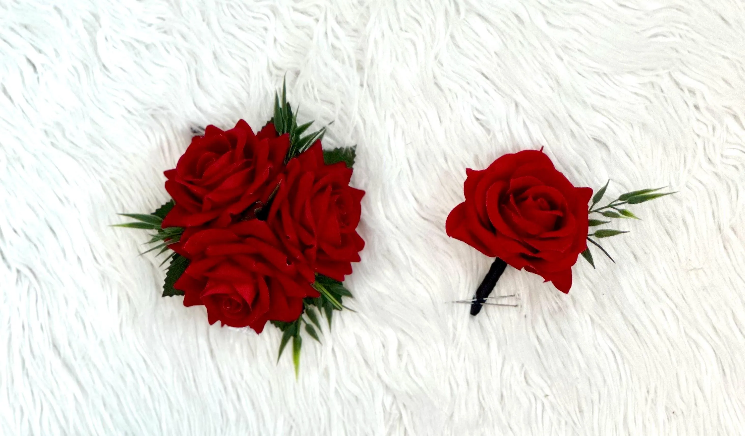 Faux Red and Black Corsage and Boutonnieres Event