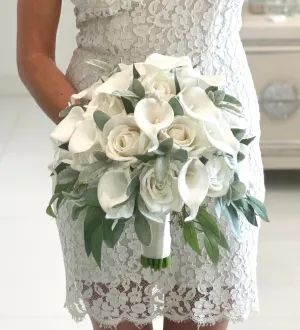 Faux Sage, Rose, Lambs Ear and Calla Lily Wedding Flowers
