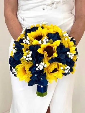 Faux Sunflower and Navy Blue Hydrangea Wedding Flower Package