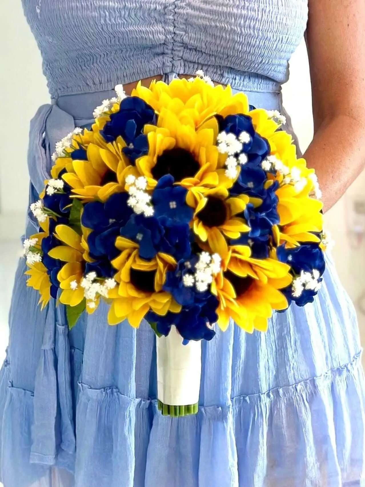 Faux Sunflower and Navy Blue Hydrangea Wedding Flower Package