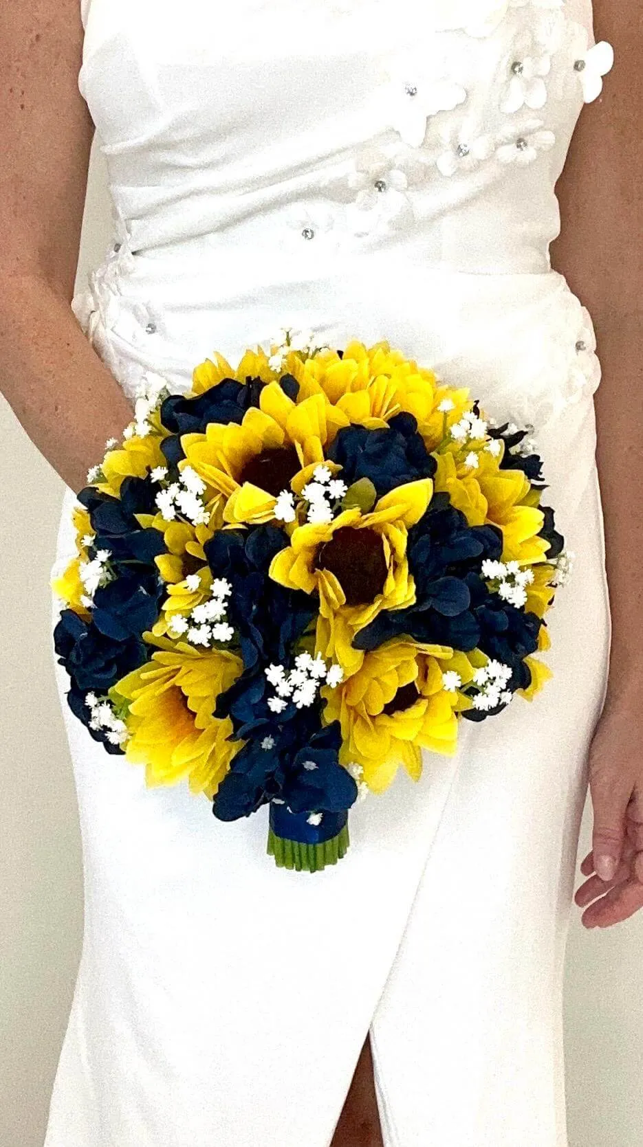 Faux Sunflower and Navy Blue Hydrangea Wedding Flower Package