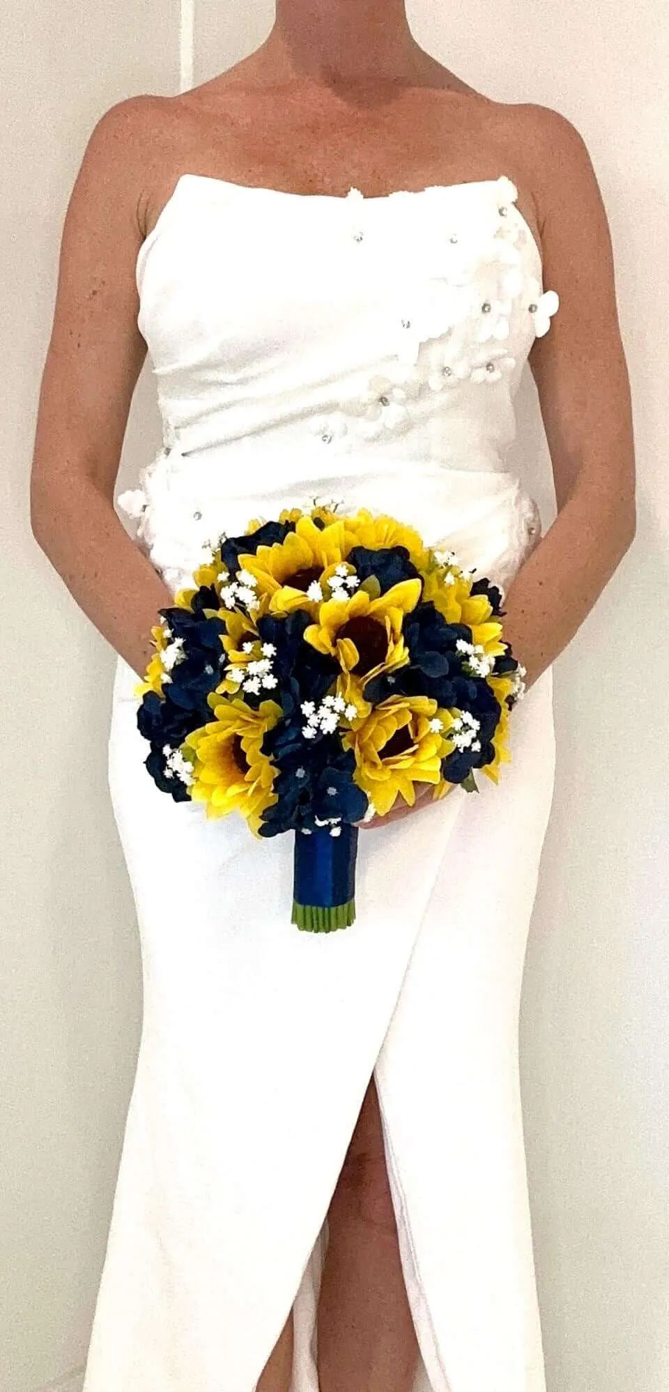 Faux Sunflower and Navy Blue Hydrangea Wedding Flower Package
