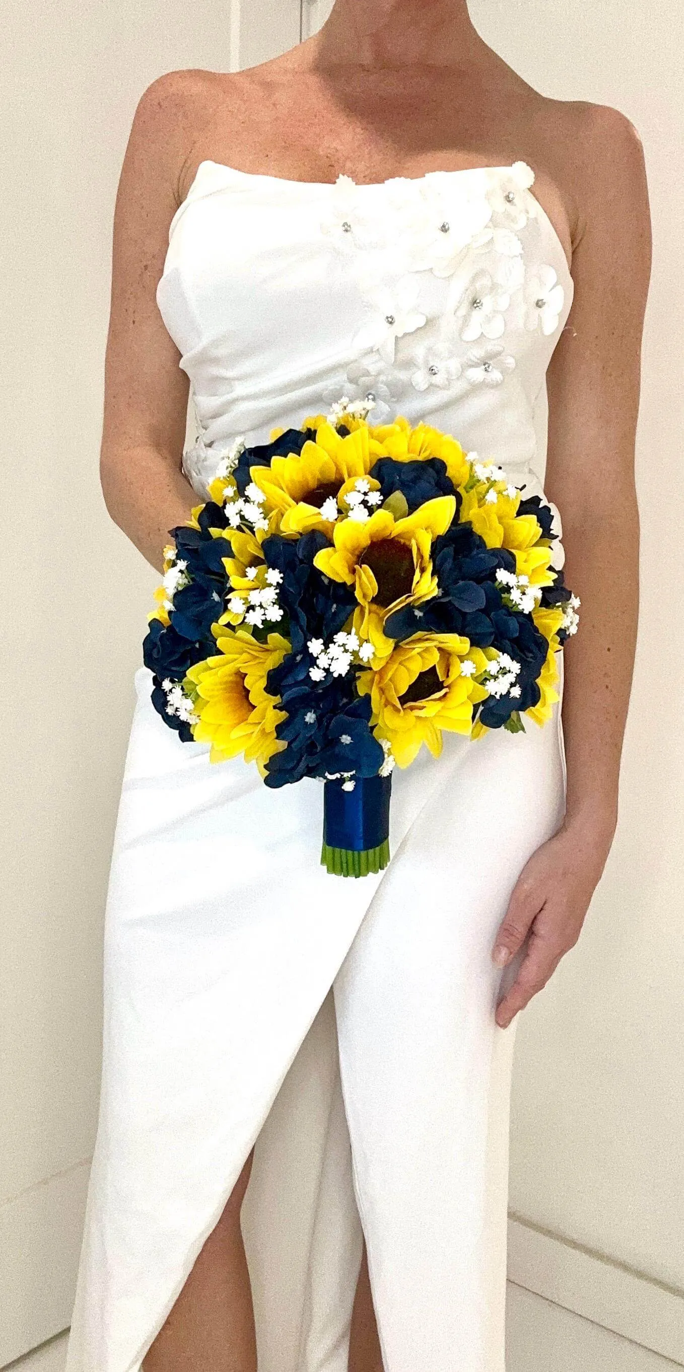 Faux Sunflower and Navy Blue Hydrangea Wedding Flower Package