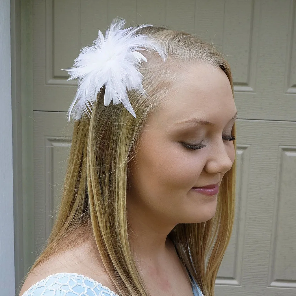 Feather Corsage-Coquile-Hackle - White