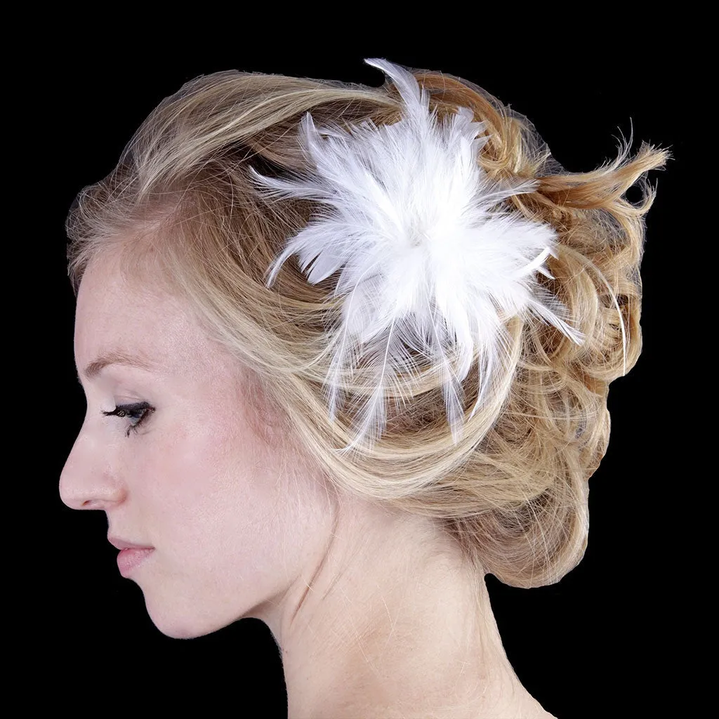 Feather Corsage-Coquile-Hackle - White