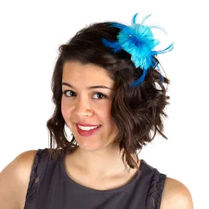 Feather Corsage-Coquille-Hackle-Jewel - Lt Turq/Dk Turq