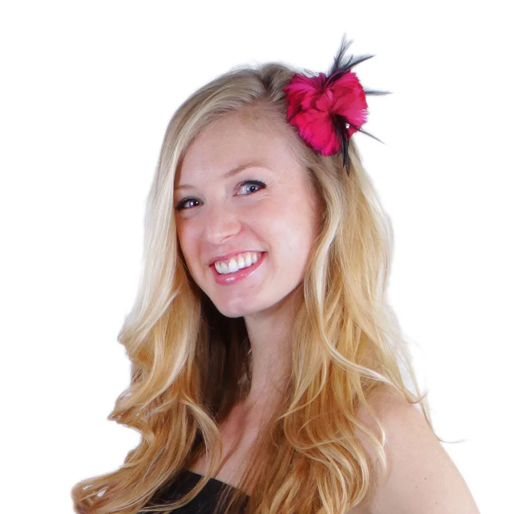 Feather Corsage-Coquille-Hackle-Jewel - Shocking Pink/Black