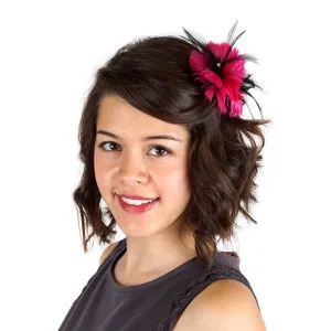 Feather Corsage-Coquille-Hackle-Jewel - Shocking Pink/Black