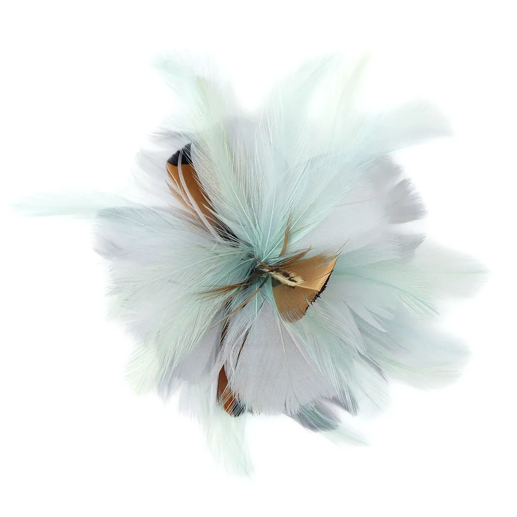 Feather Flower Corsage - Mint Green / Silver