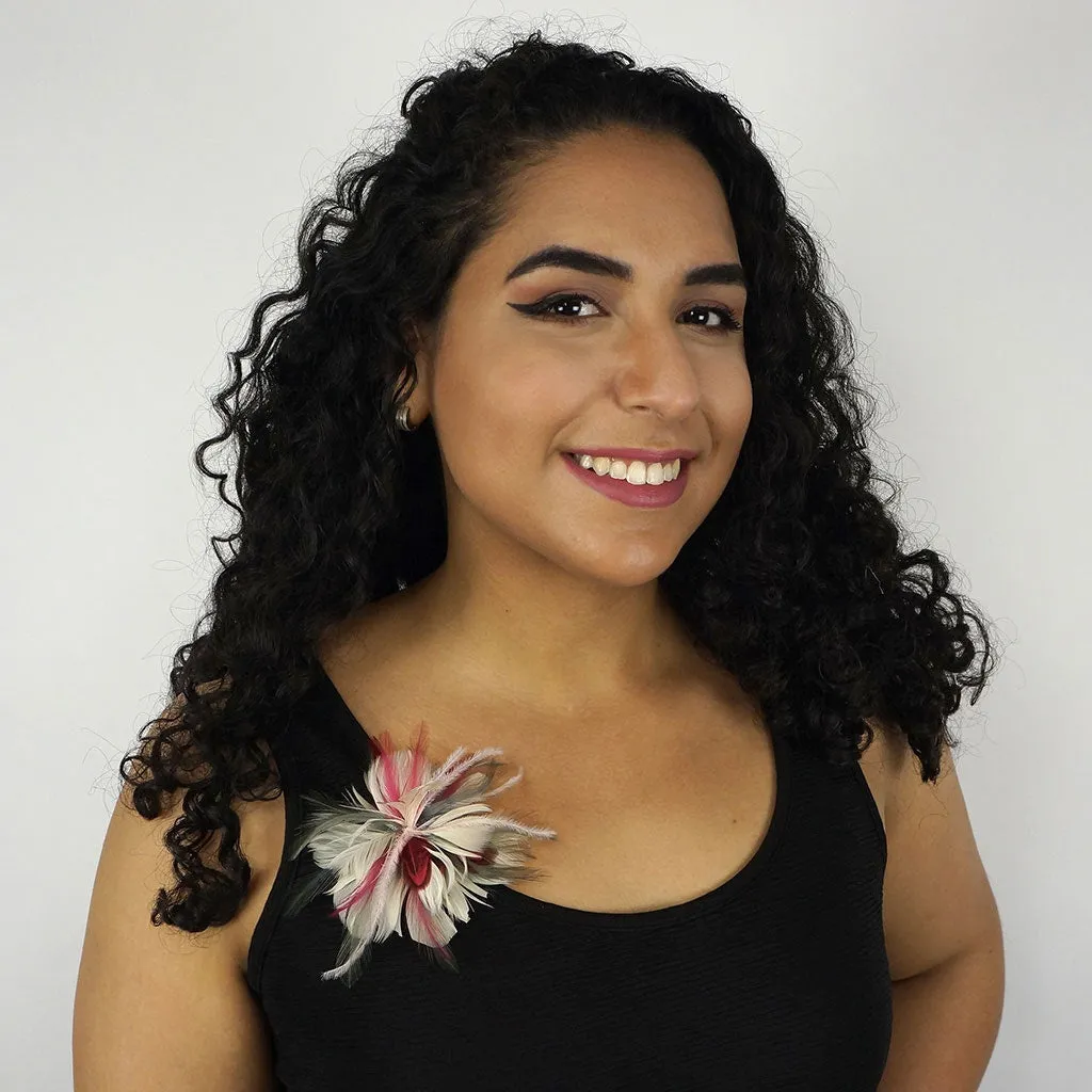 Feather Flower Corsage - Pink / Silver
