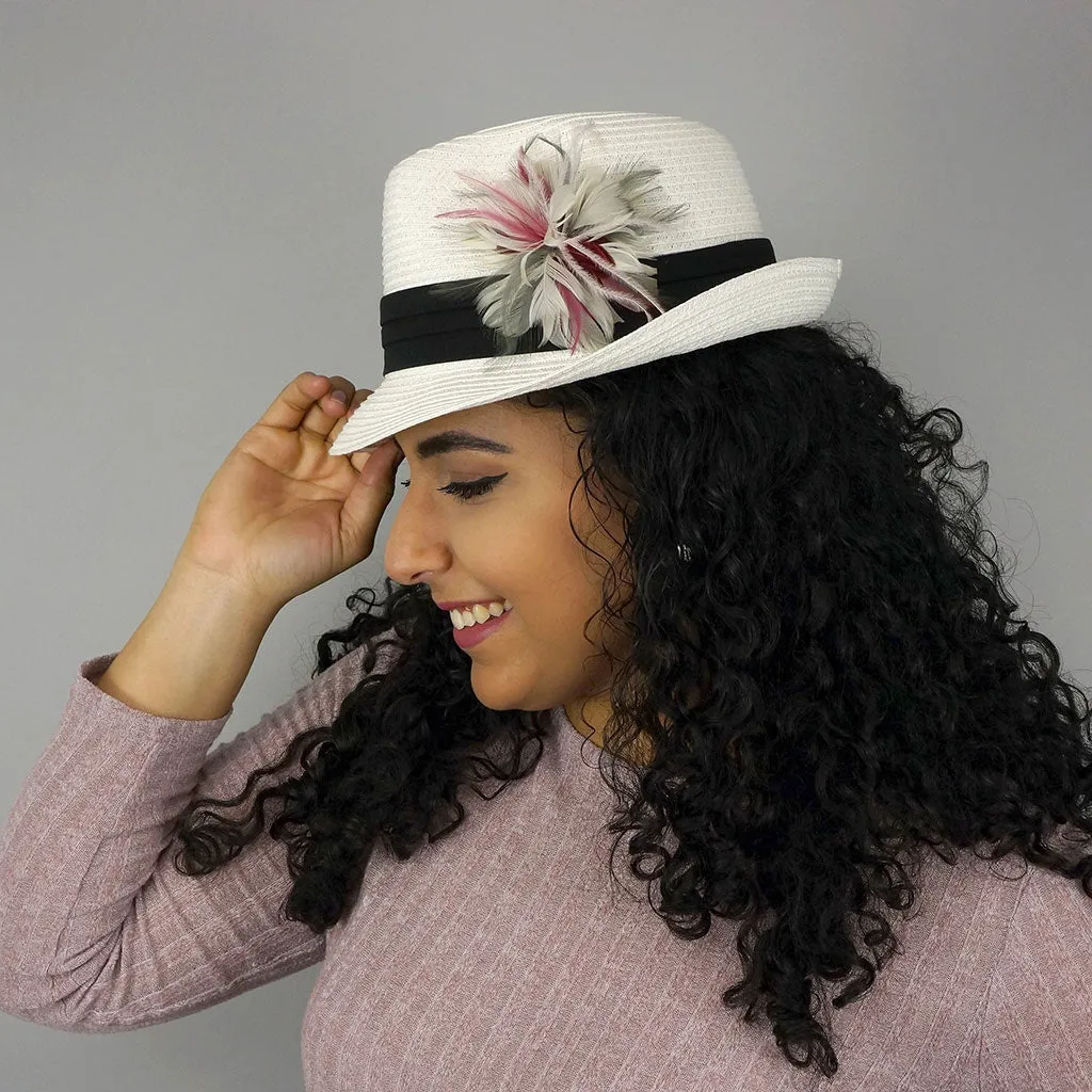 Feather Flower Corsage - Pink / Silver