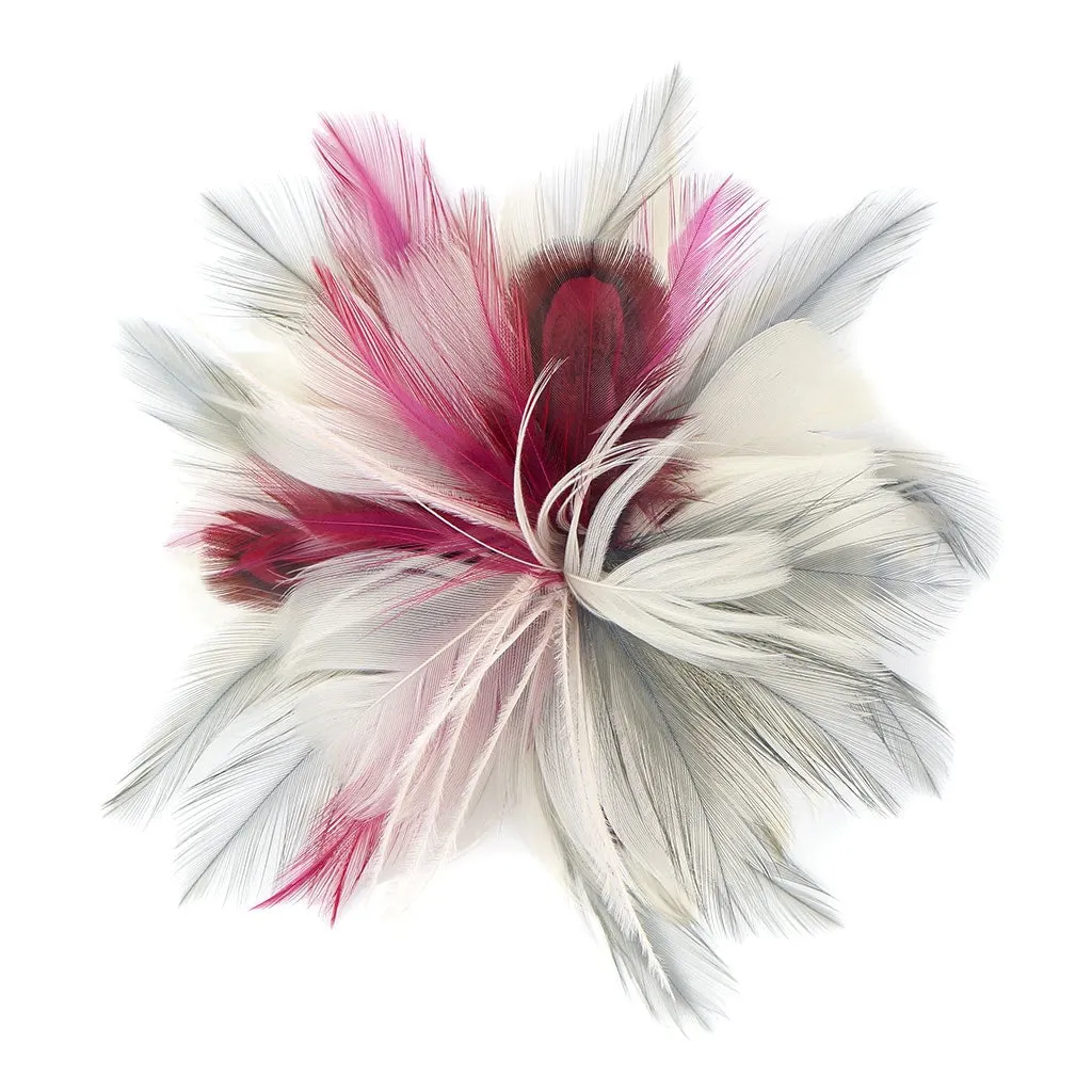 Feather Flower Corsage - Pink / Silver