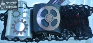 FLASK REAL 1  OZ SHOT WORKING COPPER WATCH CLOCK GEAR BRASS SILVER COPPER OPEN GEARS BLACK RED GARTER WEDDING STARR WILDE STEAMPUNK FORTRESS