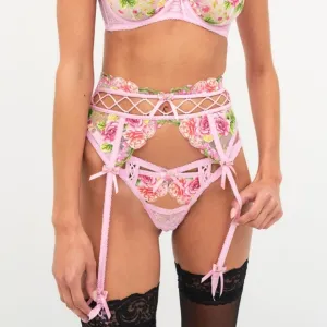 For Love &amp; Lemons Sabrina garter belt pink lace floral corset size large NEW NWT