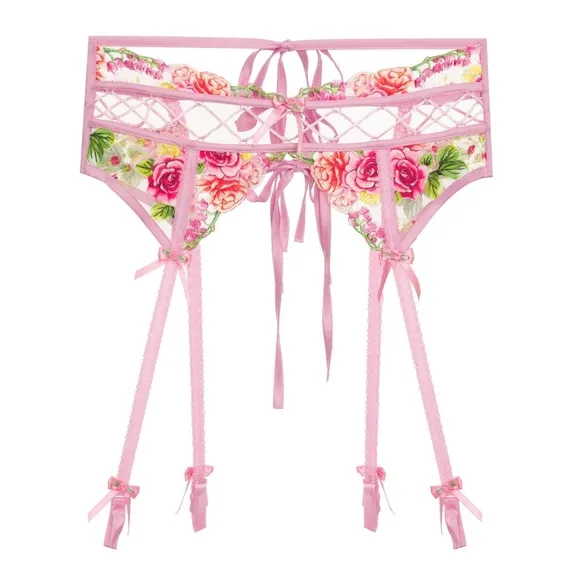 For Love &amp; Lemons Sabrina garter belt pink lace floral corset size large NEW NWT