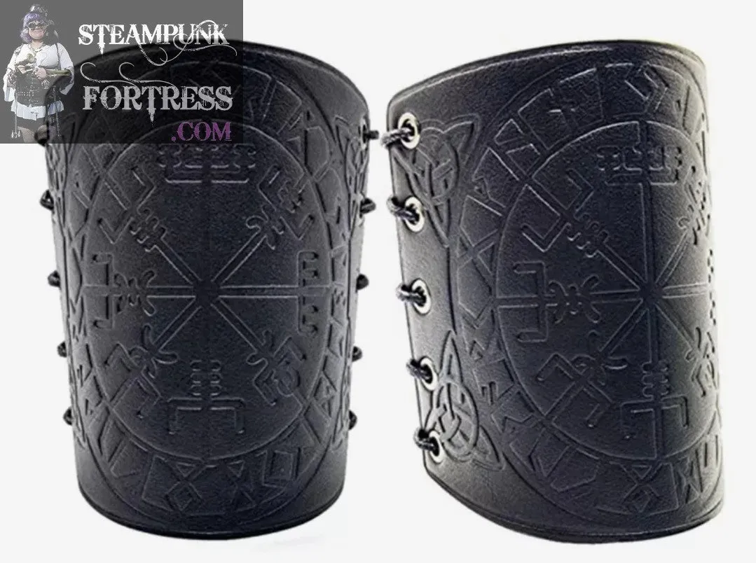 GAUNTLET BLACK GENUINE LEATHER CELTIC GUARD BRACER HALLOWEEN COSTUME COSPLAY