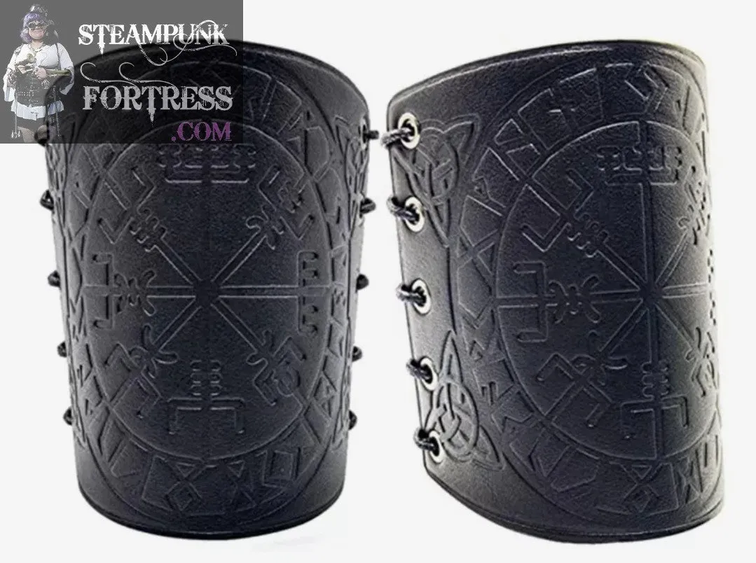 GAUNTLET BLACK GENUINE LEATHER CELTIC GUARD BRACER HALLOWEEN COSTUME COSPLAY