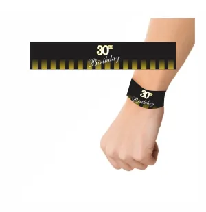 Gold and Black 30th Birthday Theme Wrist Bands - Pack of 10