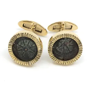 Gold Cufflinks set with Alexander Jannaeus Prutah bronze coins
