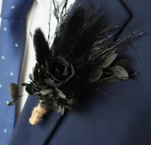 Gothic Black Dried Flower Boutonniere