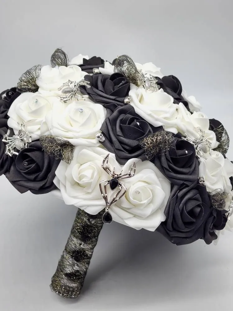 Gothic Purple and Black Wedding Bouquet with Spiders – Alternative Bridal Bouquet