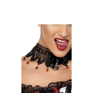 Gothic Ribbon And Lace Beaded Necklace Adult Womens
