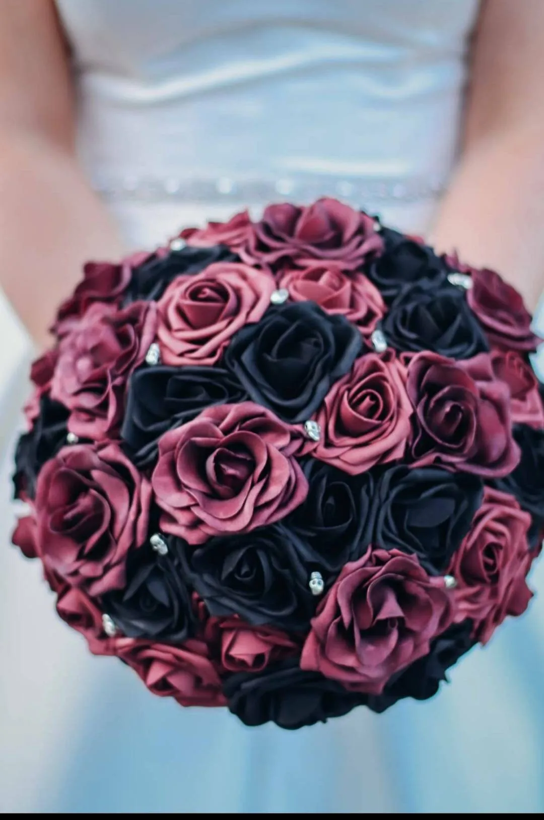Gothic Skull Black And Burgundy Wedding Bouquet