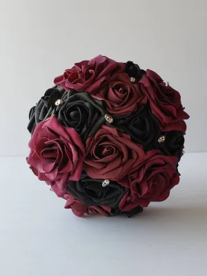 Gothic Skull Black And Burgundy Wedding Bouquet