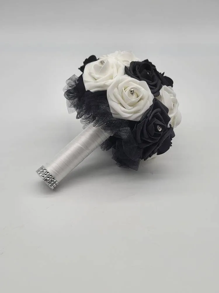 Gothic Skull Black and White Wedding Bouquet