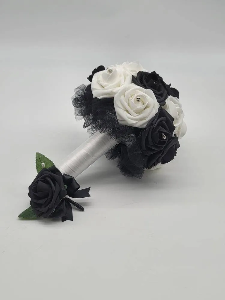 Gothic Skull Black and White Wedding Bouquet